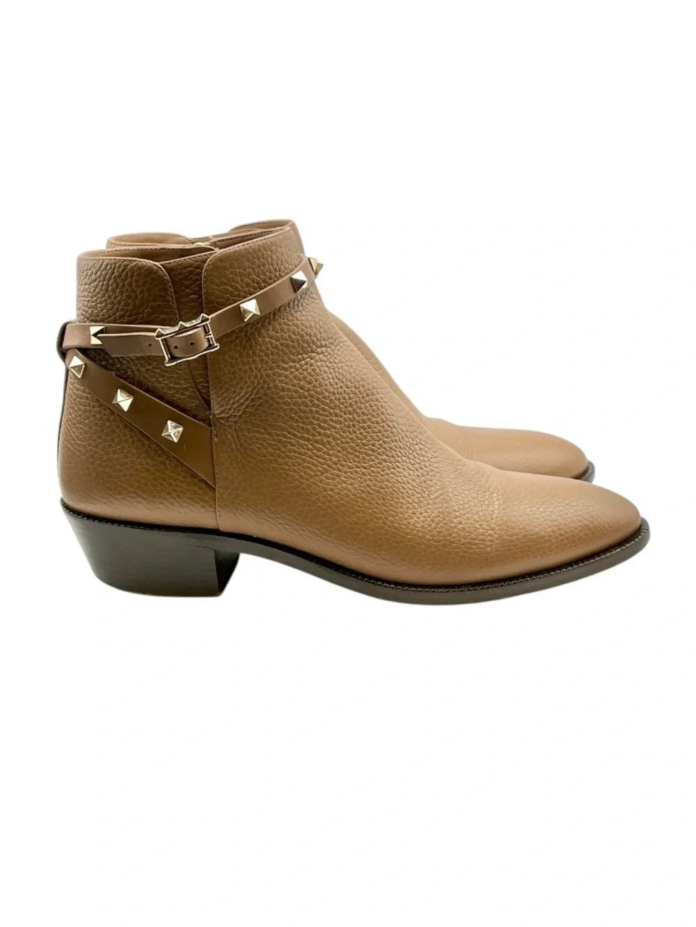 Valentino Rockstud Harness Leather Ankle Boots Poudre Tan EU 41 US 10.5